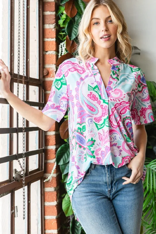 Last Chance Full Size Paisley Print Short Sleeve Top