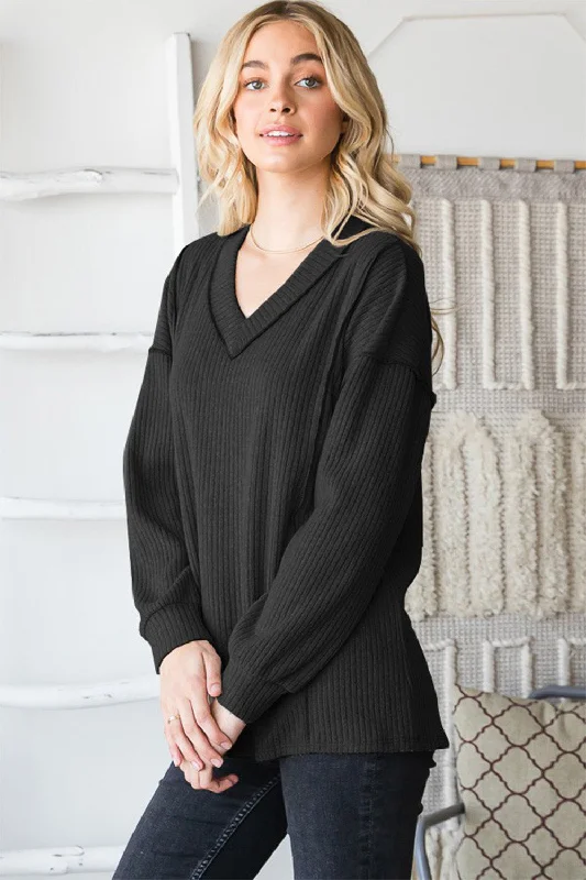 Massive Deals Full Size Ribbed V-Neck Exposed Seam Top