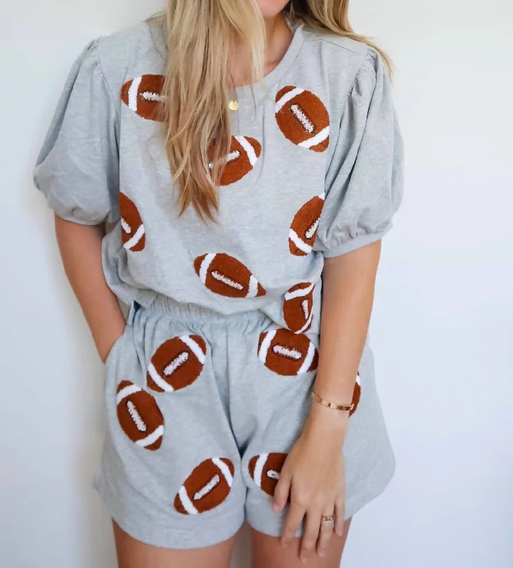 Can't Miss Fuzzy Football Puff Sleeve Set In Gray