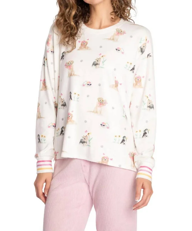 Final Clearance Garden Party Long Sleeve Pajama Shirt In Ivory