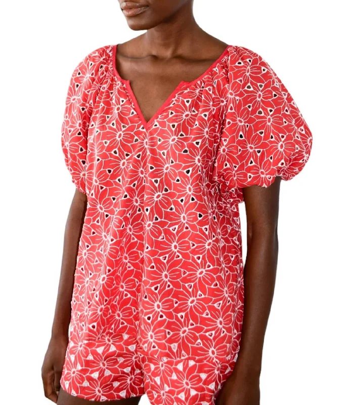 Limited Time Gathered V Neck Eyelet Top