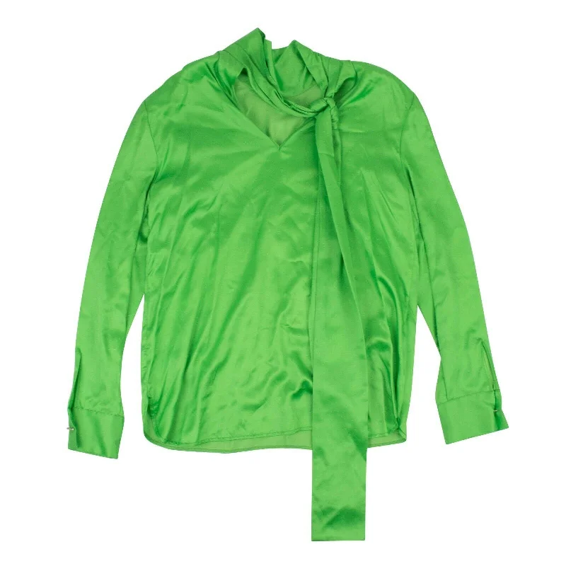 Flash Deals Green Neck Bow Cuff Link Blouse