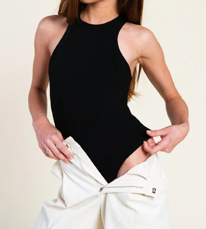 Value Deals Halter Racerback Bodysuit In Black
