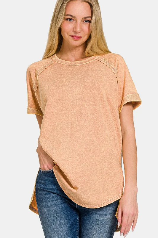 Early Bird Discount Heathered Round Neck Short Sleeve Top
