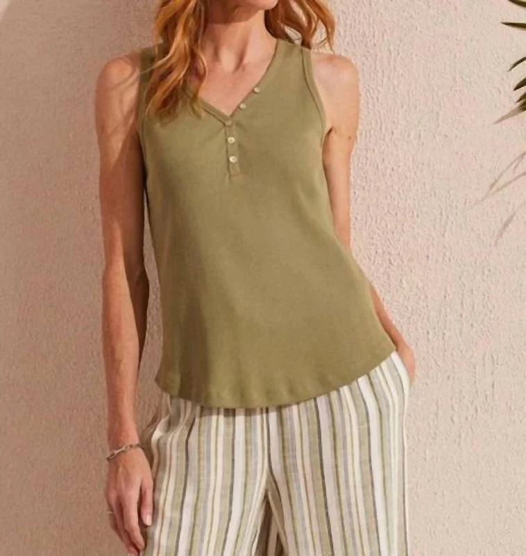 Limited Time Henley Tank Top With Buttons In Cactus