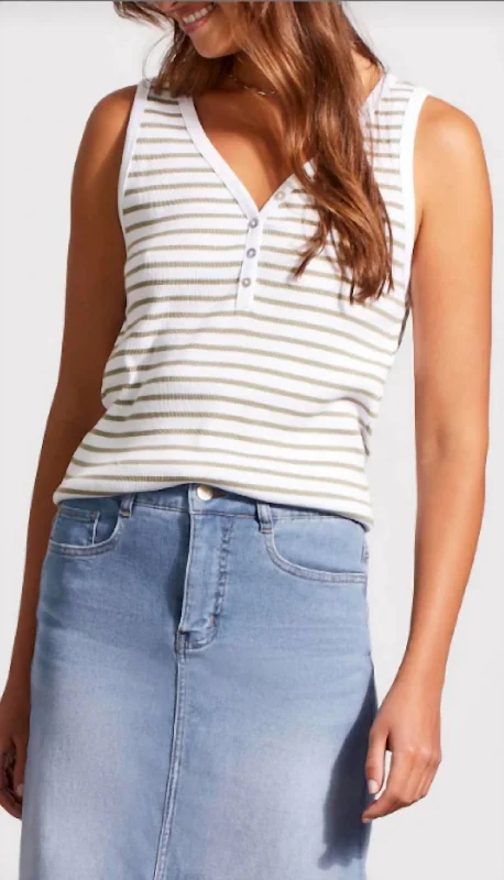 Friends and Family Sale Henley Tank With Buttons-Cactus Stripe