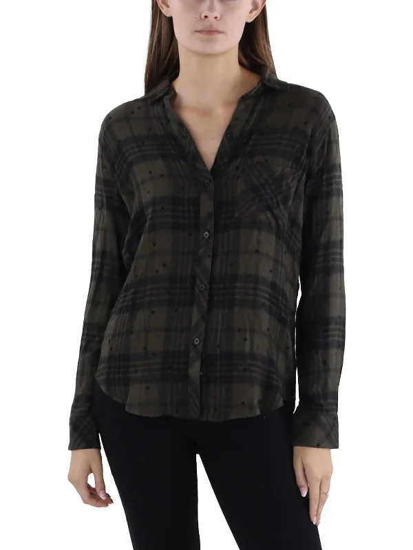 Best Bargains Hunter Womens Plaid Long Sleeve Button-Down Top