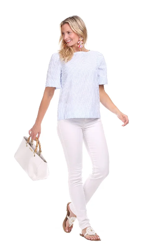 Bargain Prices Jade Top in Sky Seersucker