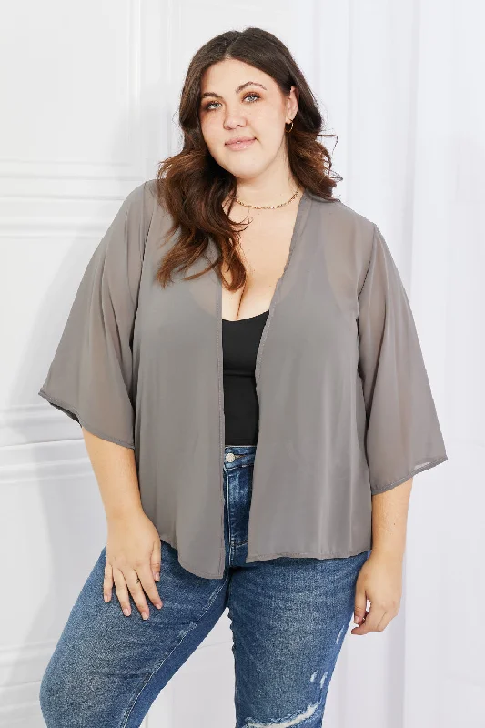 Price Cut Just Breathe Full Size Chiffon Kimono in Grey