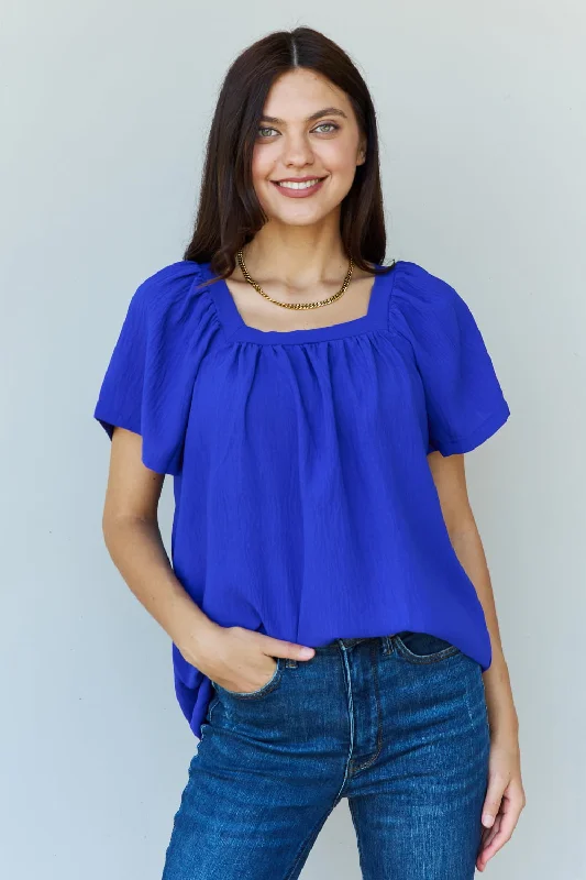 Hurry In Keep Me Close Square Neck Short Sleeve Blouse in Royal