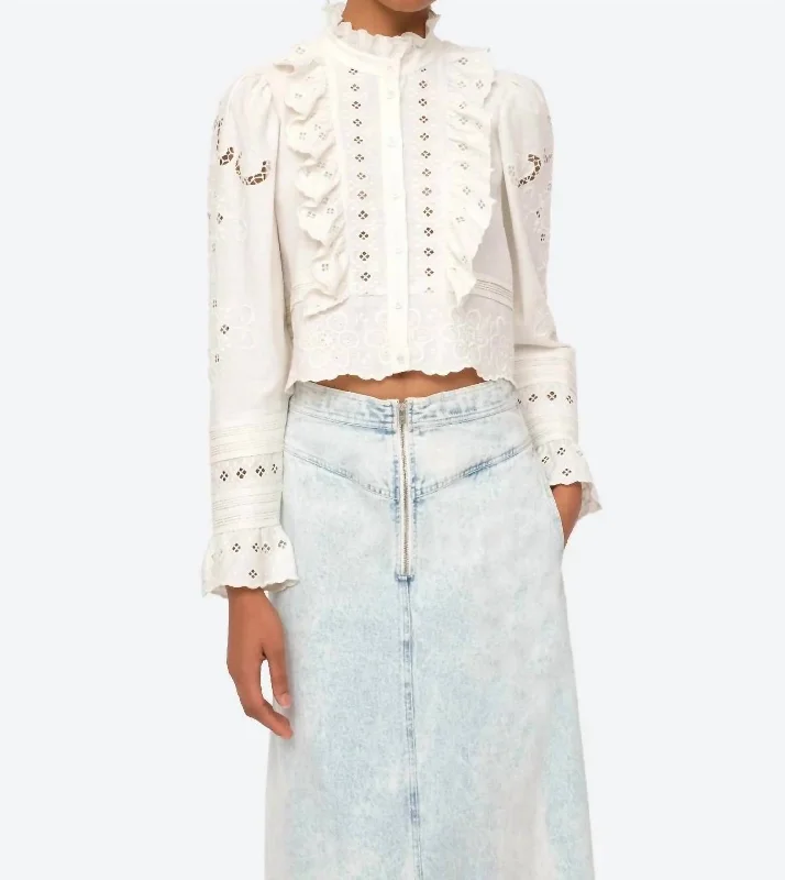 Epic Deals Kiara Embroidered Long Sleeve Top In White