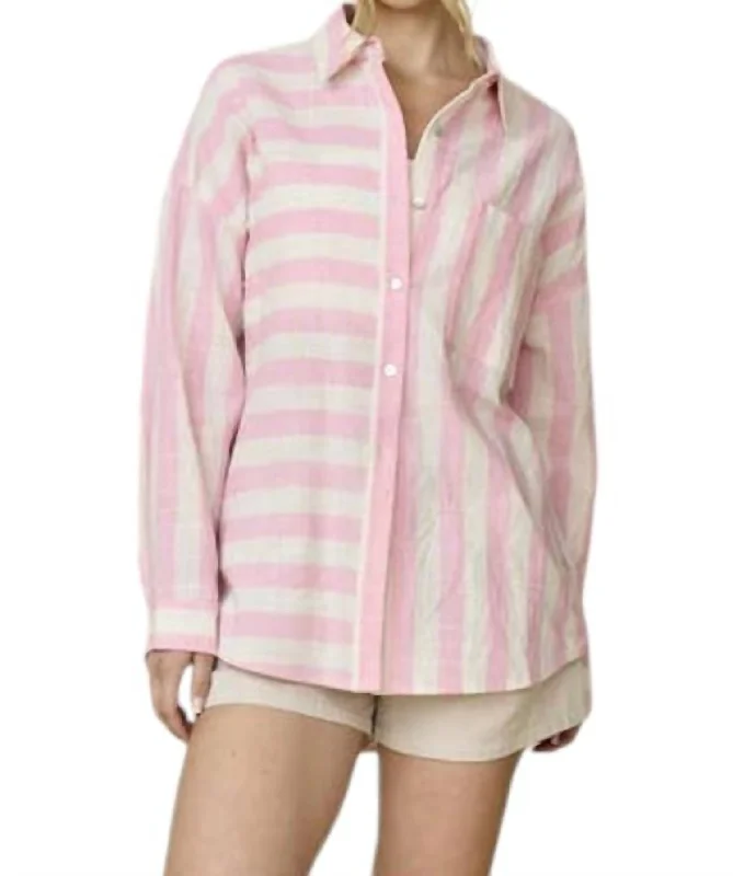 Today's Special Kimberly Stripe Oversized Shirt In Pink