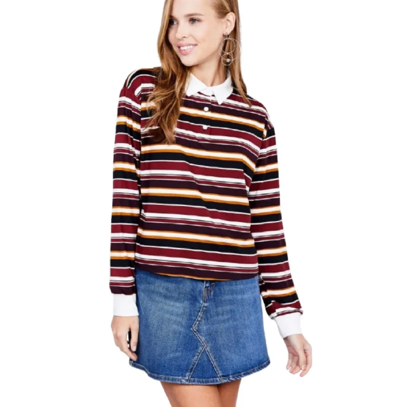 Friends and Family Sale Ladies fashion long sleeve multi striped dty brushed shirts
