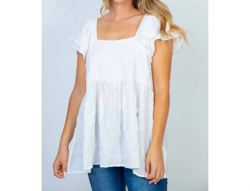 Season Finale Sale Lara Ruffle Sleeved Peplum Top In White