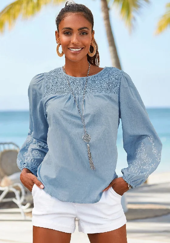 Price Blitz LASCANA Women's Floral Embroidered Sleeve Blouse