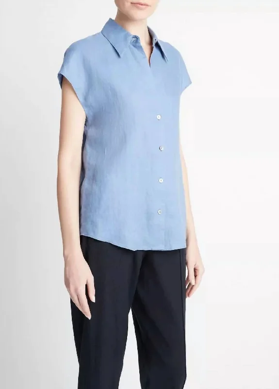 Big Savings Linen Blouse In Azure Gem