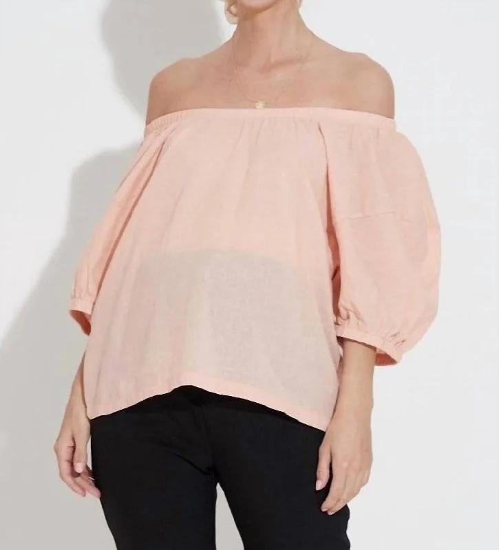 New Arrival Linen Puff Sleeve Tunic In Light Peach