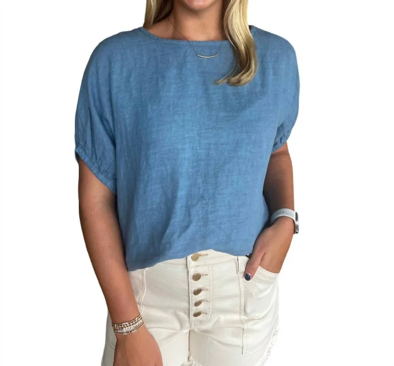 Bargain Blast Linen Top In Blue
