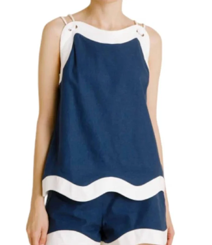 Special Savings Linen Wave Hem Top In Navy