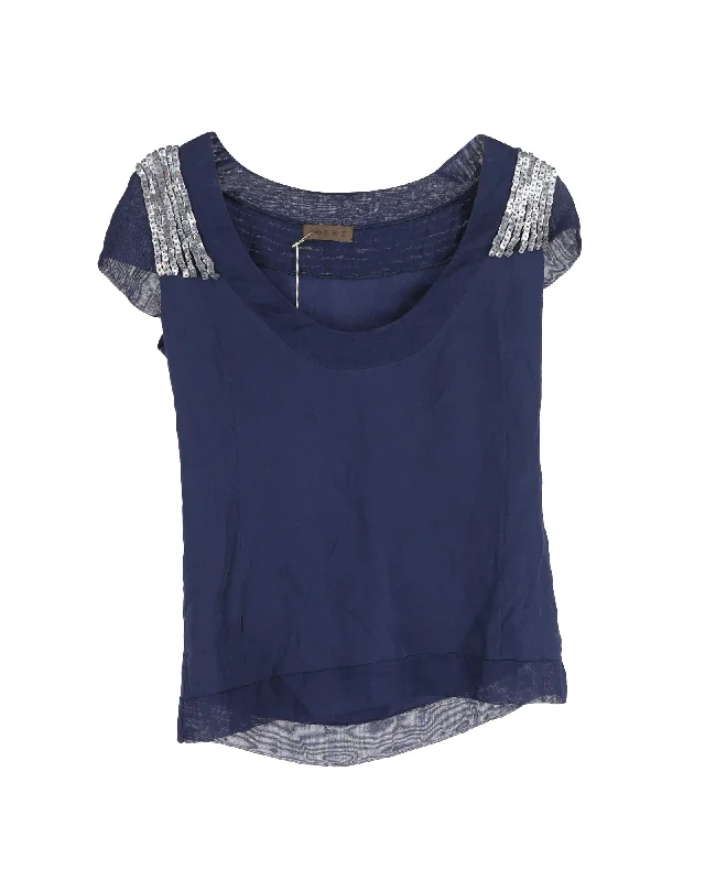 Steals and Deals Loewe Embellished T-shirt in Blue Silk