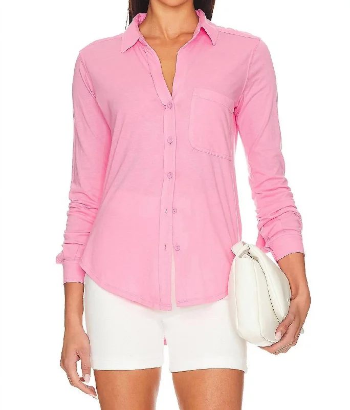 Fantastic Offers Long Sleeve Button Front Top In Bright Pink
