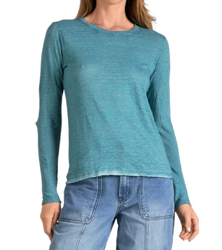 Factory Direct Sale Long Sleeve Crewneck Top In Peacock (Teal)