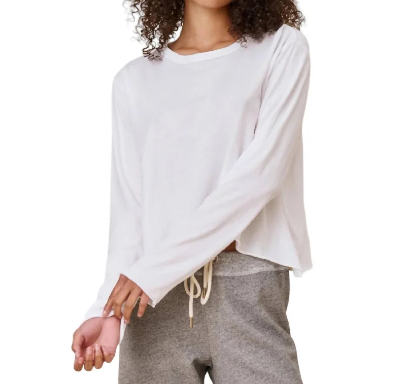 Flash Deals Long Sleeve Crop Tee In True White