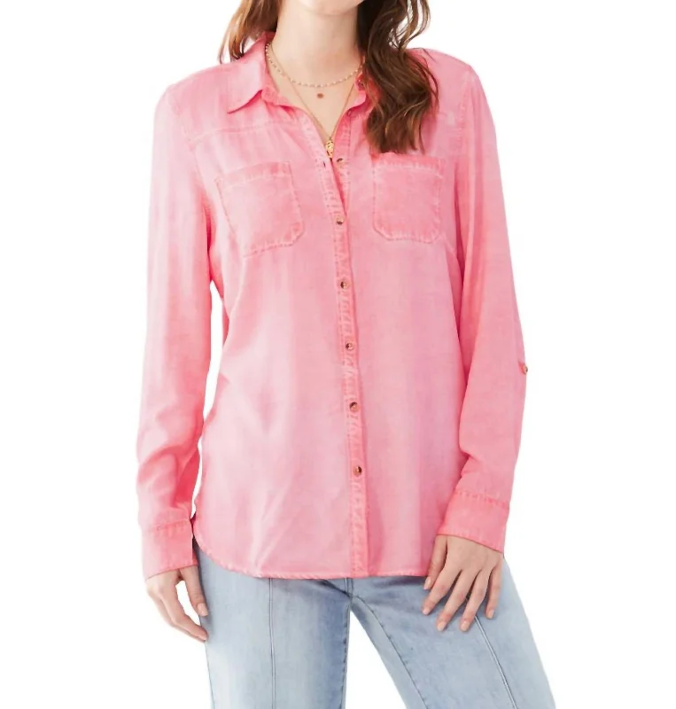 Fantastic Offers Long Sleeve Roll Tab Shirt In Flamingo Pink