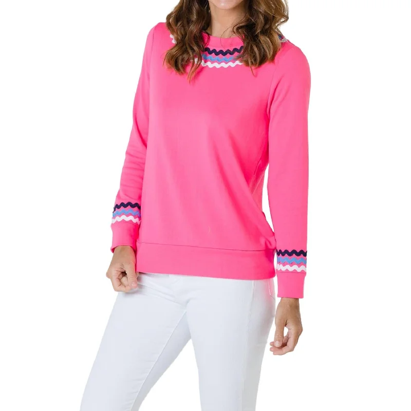 Online Only Long Sleeve Top With Ric Rac In Hibiscus