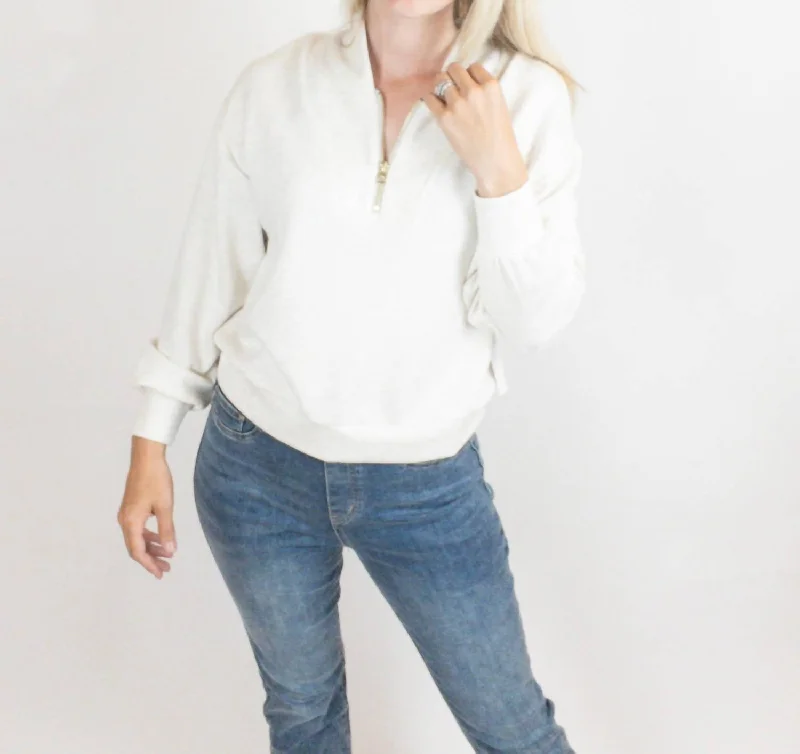 Midnight Sale Long Sleeve W/ Zipper Dolman Top In White