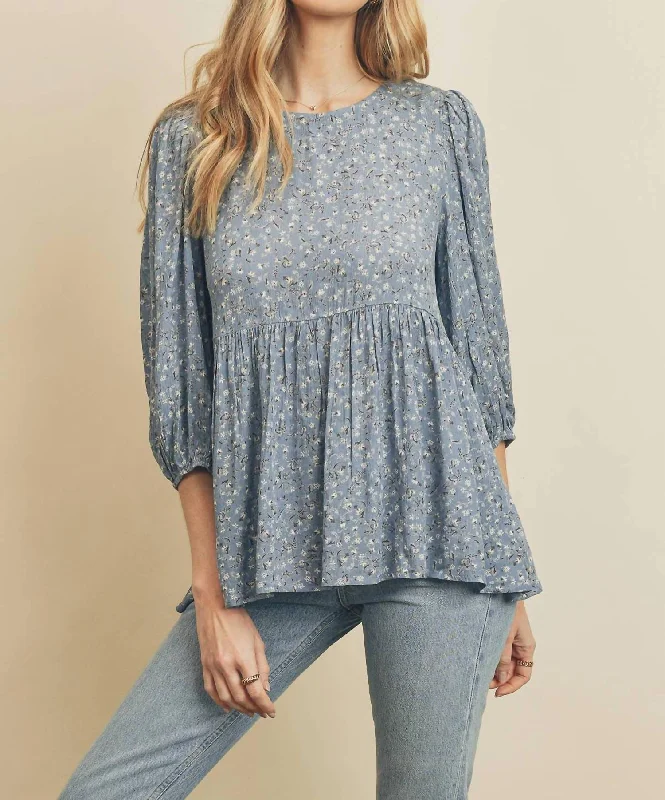 New Deals Love Peplum Top In Spring Blue