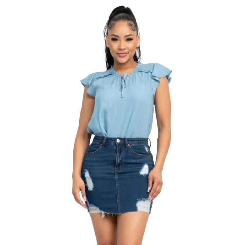 New Markdowns Lyocell Frill Sleeve Top