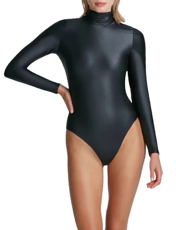 Epic Deals Matte Metallic Turtleneck Bodysuit In Oxide