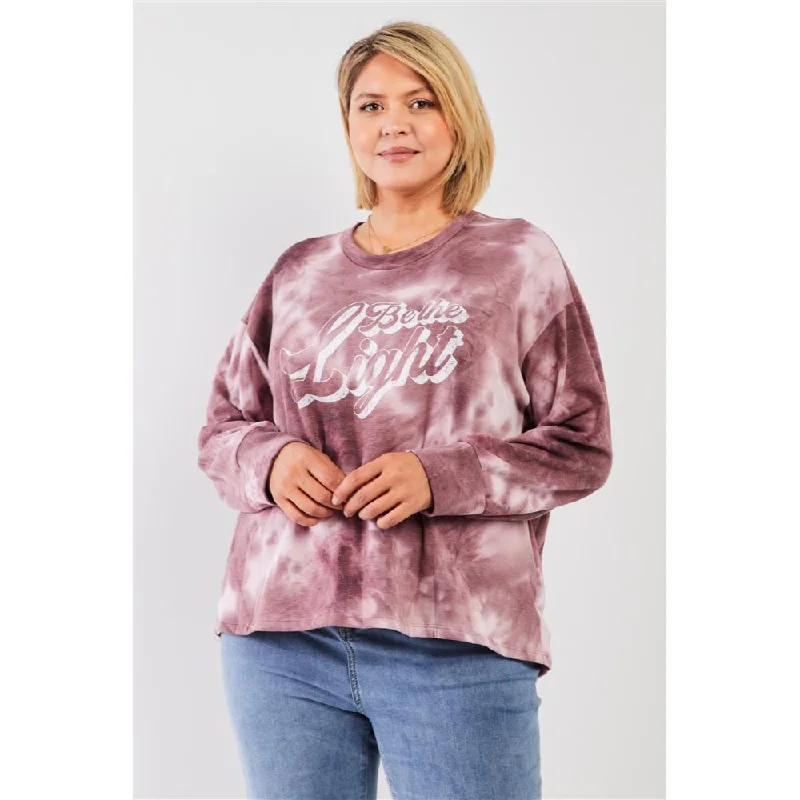 Weekend Flash Sale Mauve & Purple Tie-dye Bleach Effect Graphic Print Detail Long Sleeve Sweatshirt