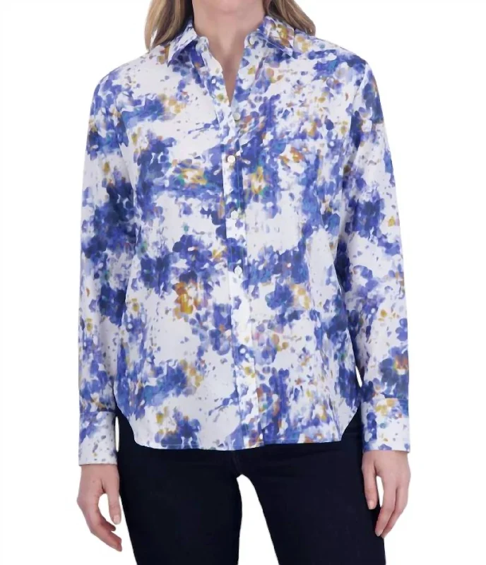Limited Availability Meghan No Iron Abstract Floral Shirt In Blue Multi
