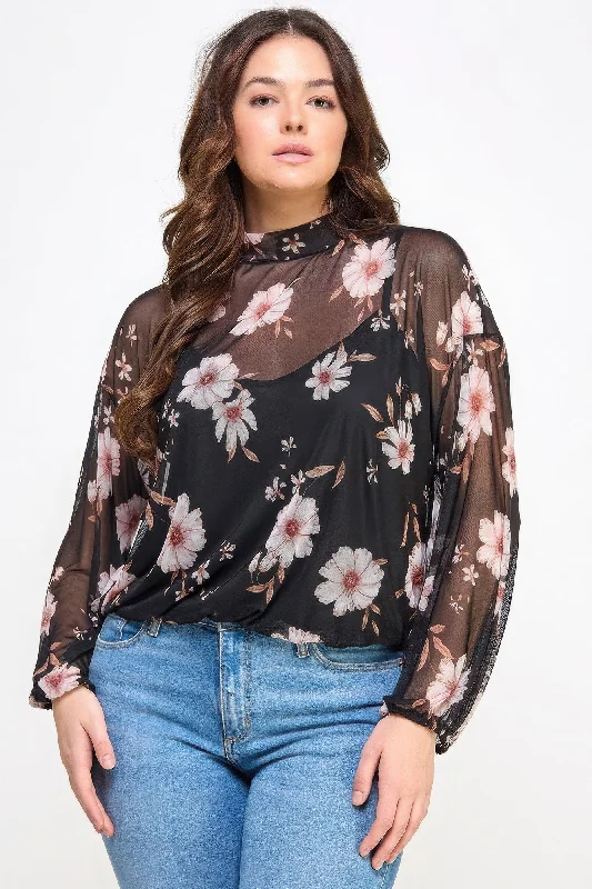 Buy More, Save More Mesh Floral Ls Top W/cami