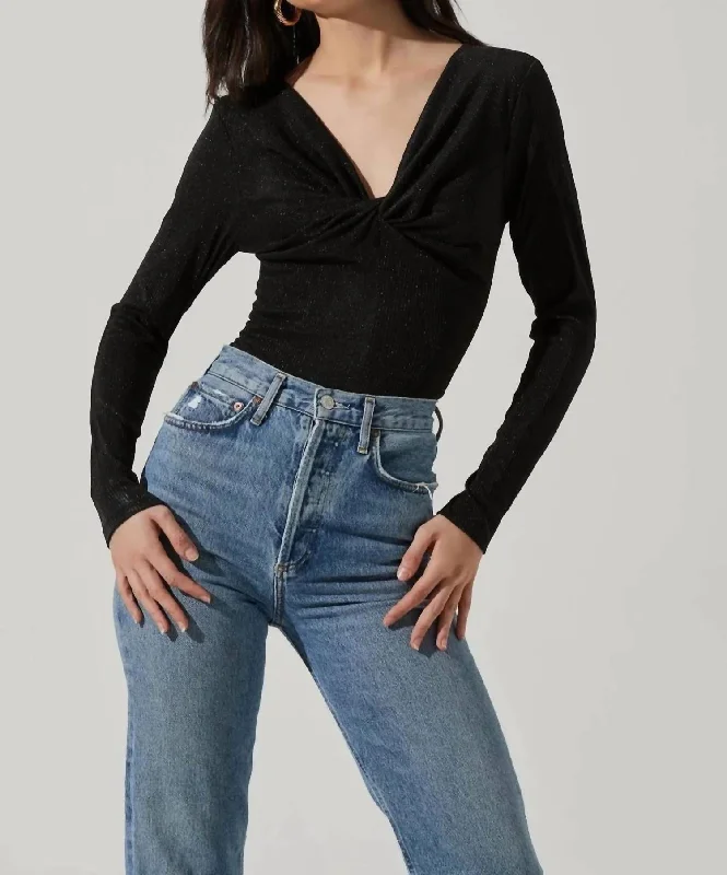 Hot Deal Metallic Twist Front Bodysuit In Black