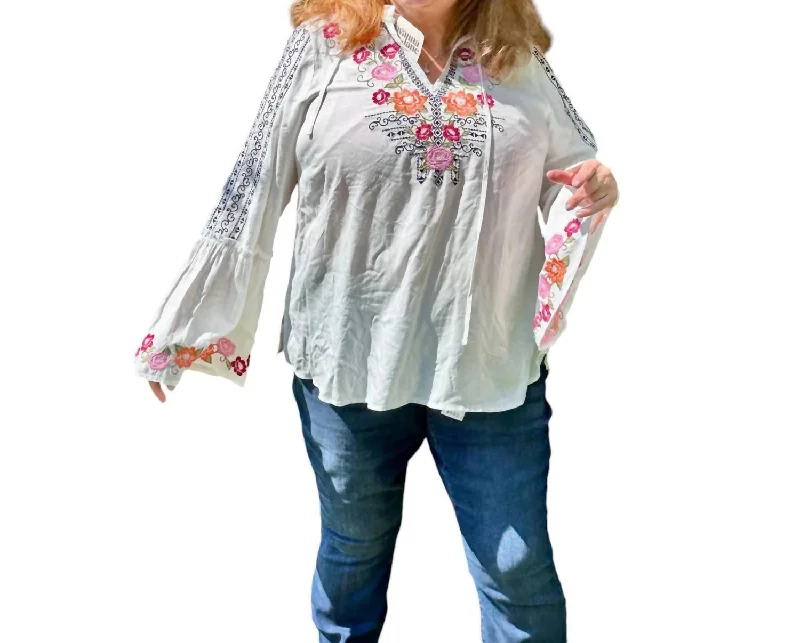 Exclusive Preview Michele High Neck Embroidered Top In White