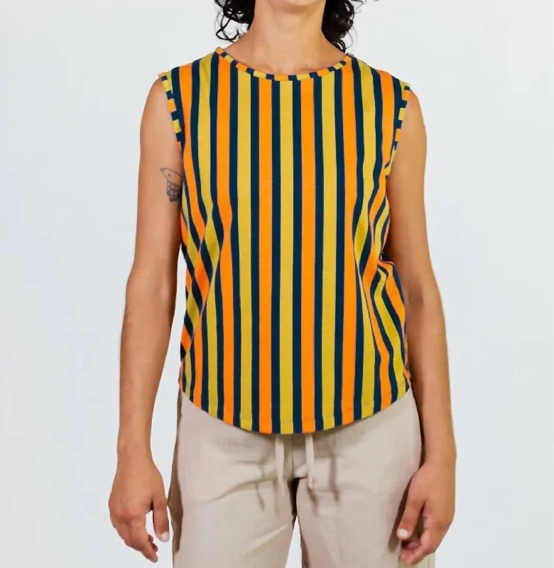 Reduced Prices Millie Muscle Tee In Navy Chartreuse Stripe