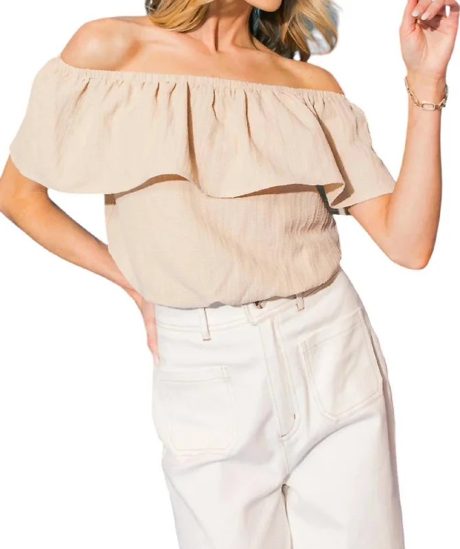 Early Bird Discount Millie Off Shoulder Textured Top In Beige