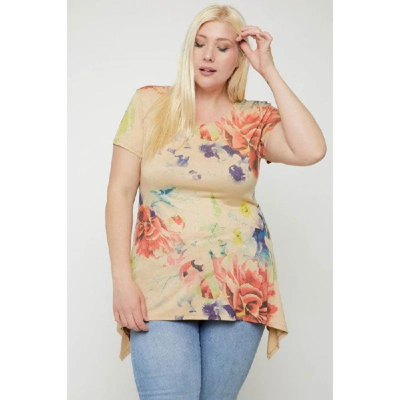 Big Discounts Multi-colored Watercolor Flower Print Tunic