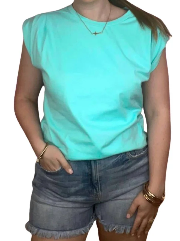 Major Savings Muscle Sleeve Round Neck Top In Aqua