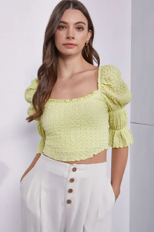 Sneak Peek Sale MUSTARD SEED Crinkle Texture Puff Sleeve Crop Top
