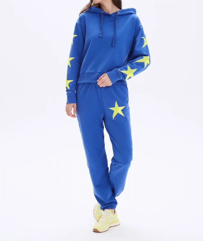 Today Only Neon Star Cropped Pullover Hoodie Top In Electric Blue