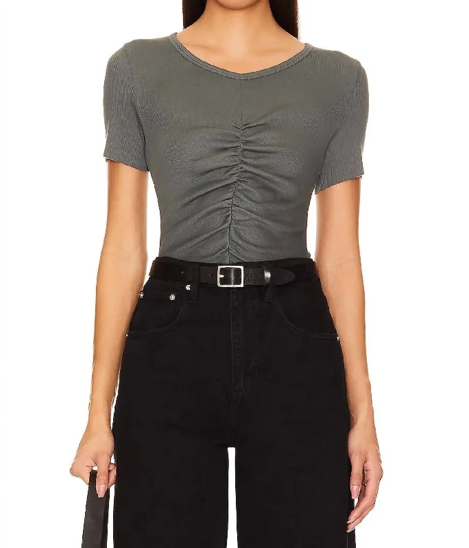 Can't Miss Nevina Seamed Gathered Tee Shirt In Jade Stone