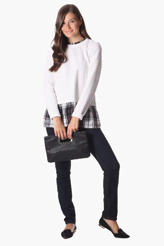 Price Cut Nina Top in White Star with Plaid