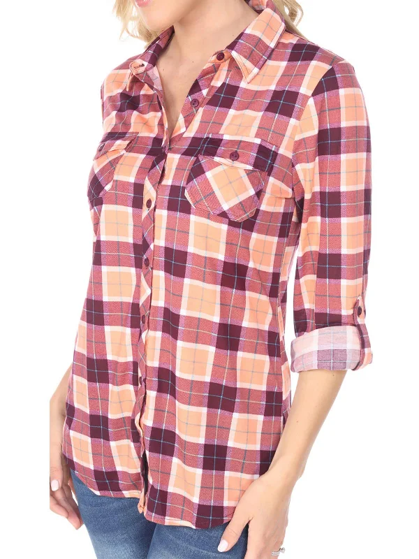 Crazy Deals Oakley Womens Flannel Plaid Button-Down Top