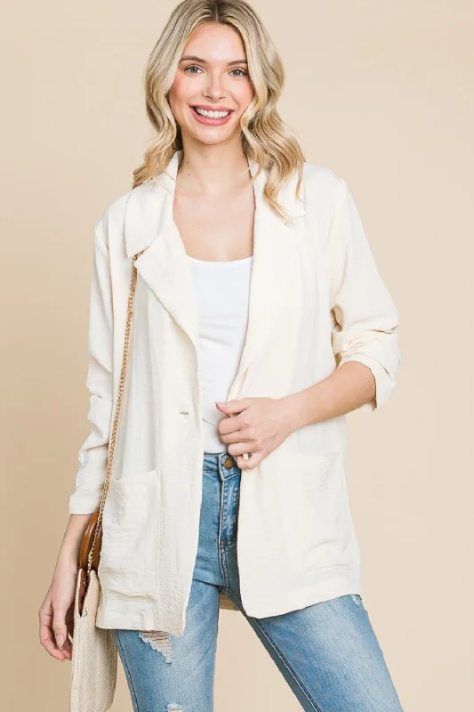 Limited Availability One Button Long Sleeve Blazer with Pockets