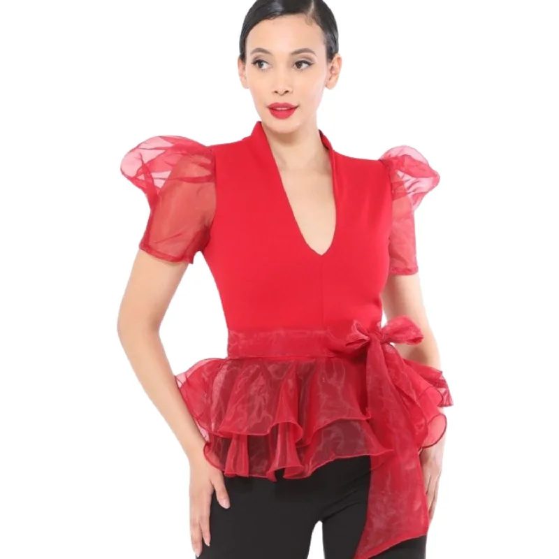 Deep Discounts Organza Puff Short Sleeve Fashion Top