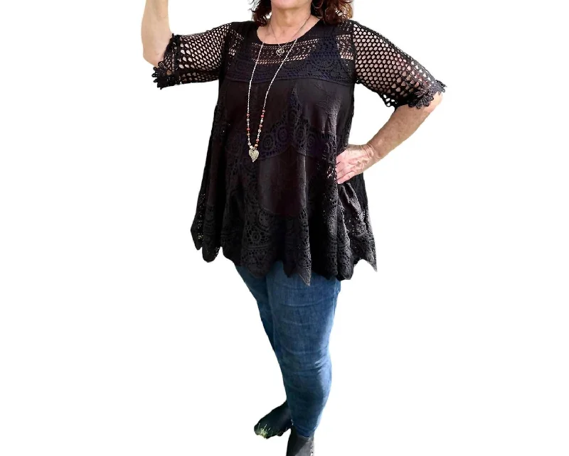 Referral Discount Paula Crochet Lace Top In Black